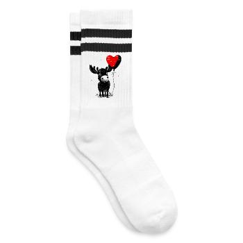 Elch mit Herz Luftballon - Heartful Creatures - Gestreifte Tennissocken - Weiß/Schwarz - Rechts