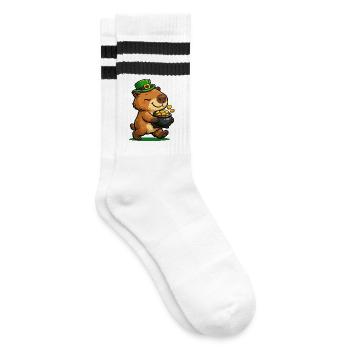 Süße Lucky Capybara Goldtopf St. Patricks Day - Gestreifte Tennissocken - Weiß/Schwarz - Rechts