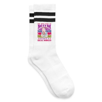 Beste Mutter zieht ein Sozialarbeiter-Hemd groß - Gestreifte Tennissocken - Weiß/Schwarz - Rechts