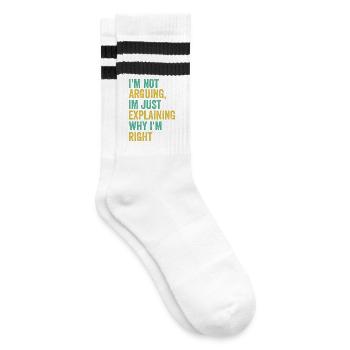 Ich streite nicht, ich bin genau richtig. Humor, Sarcas. - Gestreifte Tennissocken - Weiß/Schwarz - Rechts