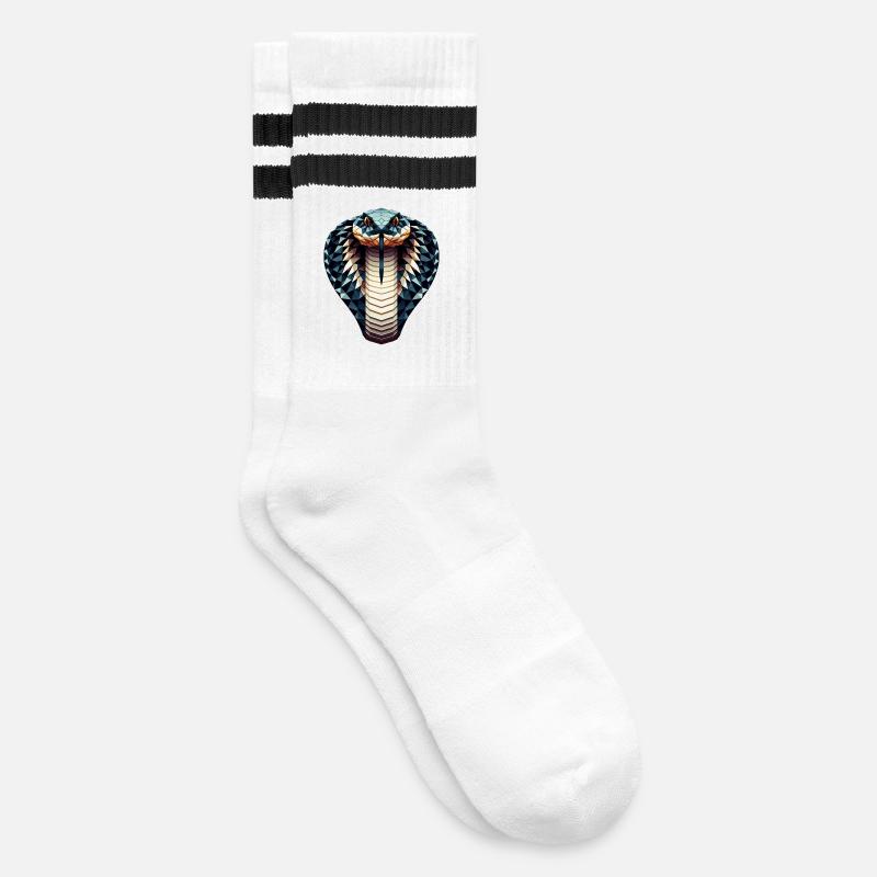 A king cobra in polygon style - Striped tennis socks - white/black