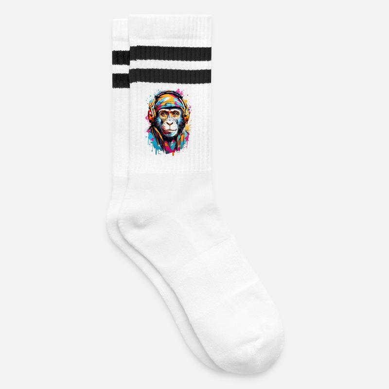 Coole Affe - Gestreifte Tennissocken - Weiß/Schwarz