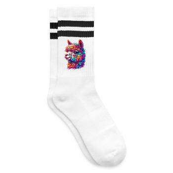 Alpaka - Gestreifte Tennissocken - Weiß/Schwarz - Rechts