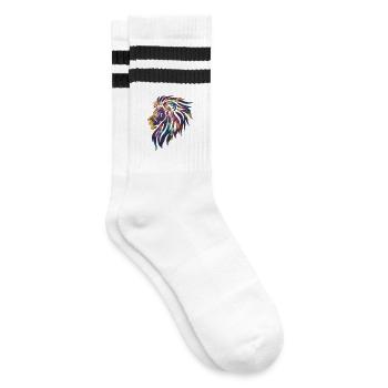 Galaxie Löwe Kosmisch - Gestreifte Tennissocken - Weiß/Schwarz - Rechts
