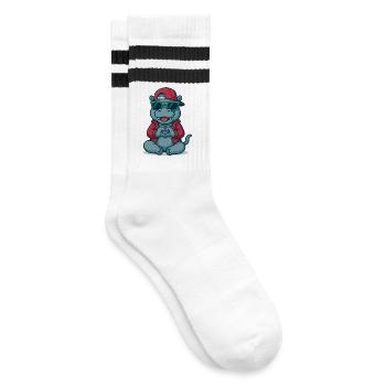 Hippo Heart Style - Gestreifte Tennissocken - Weiß/Schwarz - Rechts