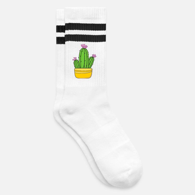 Kaktus - Gestreifte Tennissocken - Weiß/Schwarz