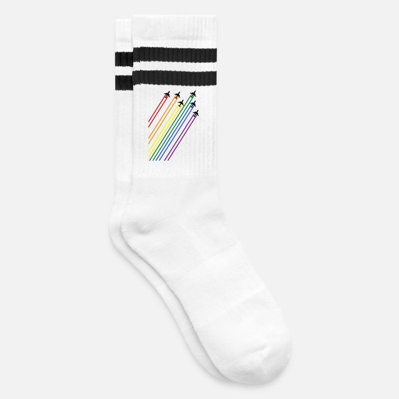 Black planes with rainbow trails - Striped tennis socks - white/black