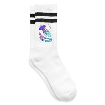 Out Of This World 8. Geburtstag UFO Qualle - Gestreifte Tennissocken - Weiß/Schwarz - Rechts