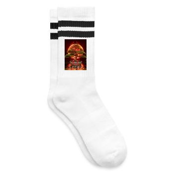 Bonsai Red Suns Japanese Writing Sign - Striped tennis socks - white/black - Right