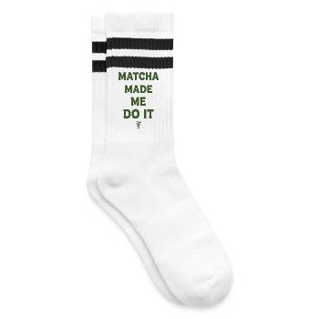 Matcha Made Me Do It Matcha Tea Lover Funny Green - Gestreifte Tennissocken - Weiß/Schwarz - Rechts