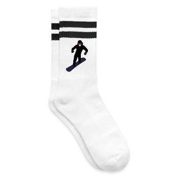 Dynamischer Snowboarder - Gestreifte Tennissocken - Weiß/Schwarz - Rechts