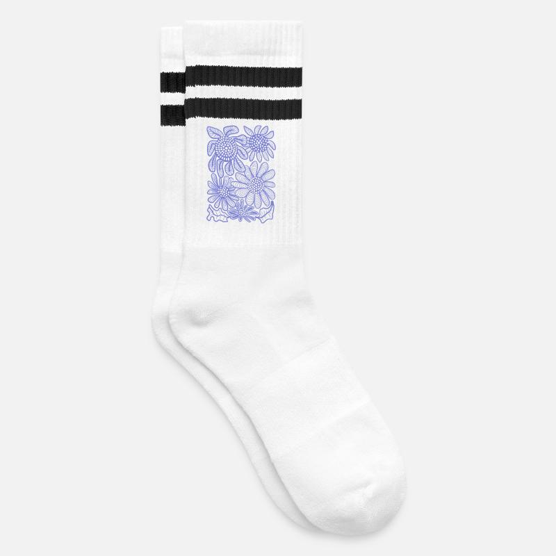 Floral Linework Bloom - Striped tennis socks - white/black