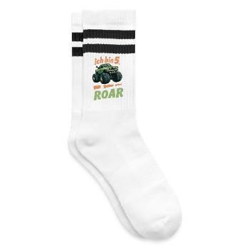 Ich bin 5 - Geburtstag Kinder - Gestreifte Tennissocken - Weiß/Schwarz - Rechts
