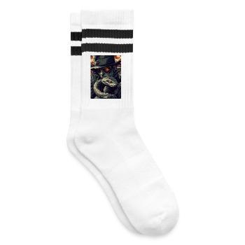 Schlange, Hut und Gras-Szene - Gestreifte Tennissocken - Weiß/Schwarz - Rechts