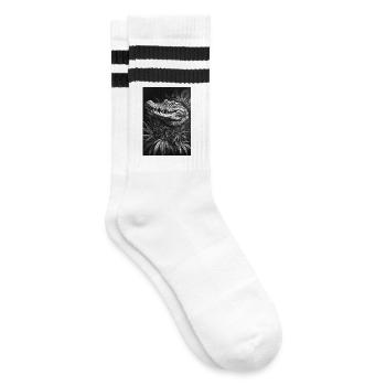 Krokodil im Hanfblattwald - Gestreifte Tennissocken - Weiß/Schwarz - Rechts