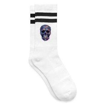 Geometric skull in a blaze of color - Striped tennis socks - white/black - Right