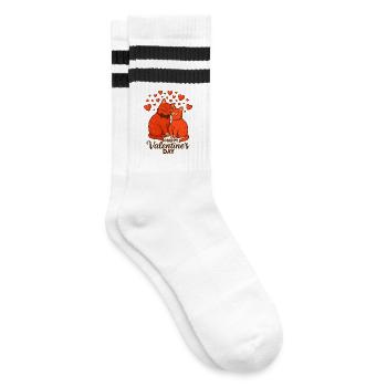 Verliebte Katzen – Valentinstag Illustration - Gestreifte Tennissocken - Weiß/Schwarz - Rechts