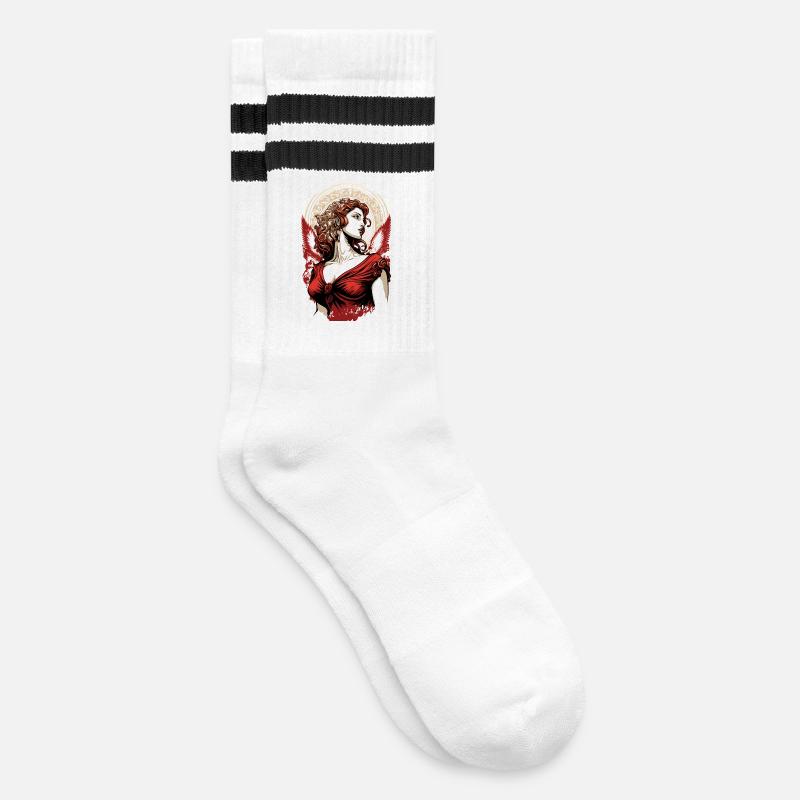 Red Winged Goddess Aphrodite - Striped tennis socks - white/black