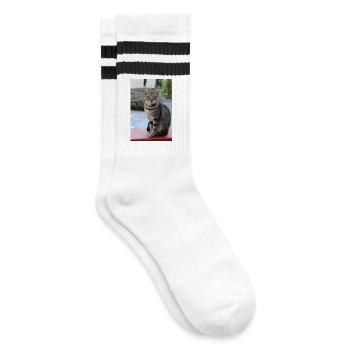 cute cat gift for cat lovers - Striped tennis socks - white/black - Right