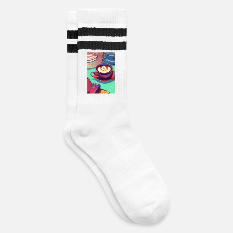 Kaffee, Kaffeebohnen - Gestreifte Tennissocken - Weiß/Schwarz
