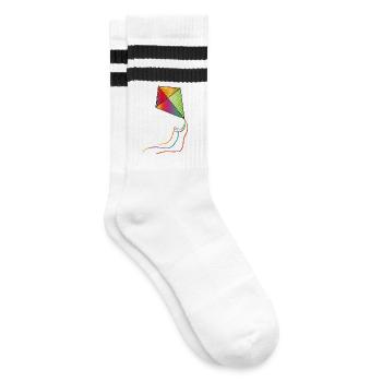 colorful kite flies with colorful ribbons in autumn - Striped tennis socks - white/black - Right