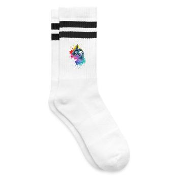 Orca in Aquarell Welle - Gestreifte Tennissocken - Weiß/Schwarz - Rechts