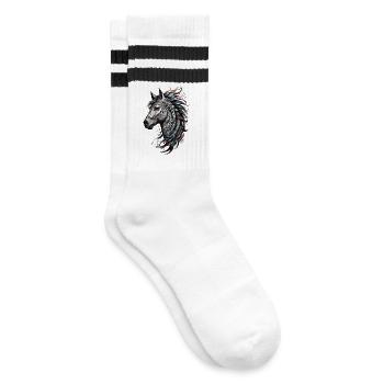 Pferdekopf Majestätisches Stammespferd Tattoo - Gestreifte Tennissocken - Weiß/Schwarz - Rechts