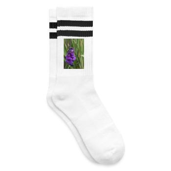 Gladiole – Stärke in Blüte - Gestreifte Tennissocken - Weiß/Schwarz - Rechts