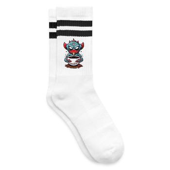 Coffee Monster - Striped tennis socks - white/black - Right