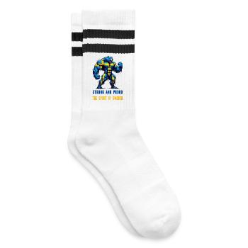 Stark und stolz Schweden Bär - Gestreifte Tennissocken - Weiß/Schwarz - Rechts
