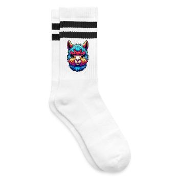 Alpaka - Gestreifte Tennissocken - Weiß/Schwarz - Rechts