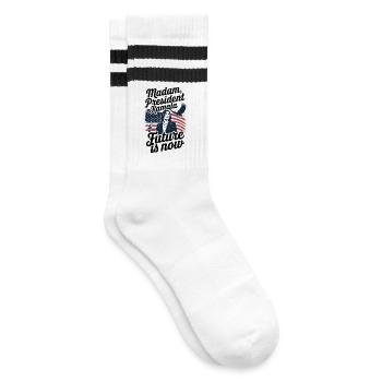 MADAM PRESIDENT KAMALA, FUTURE IS NOW - Striped tennis socks - white/black - Right