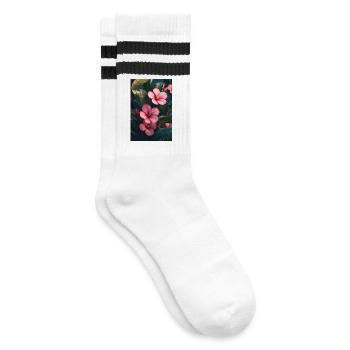 Hibiskus Pink Tropische Blütenpracht - Gestreifte Tennissocken - Weiß/Schwarz - Rechts