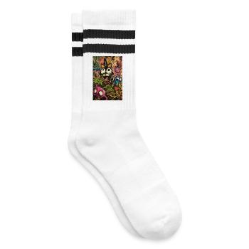 Buntes Comic-Monster Graffiti - Gestreifte Tennissocken - Weiß/Schwarz - Rechts
