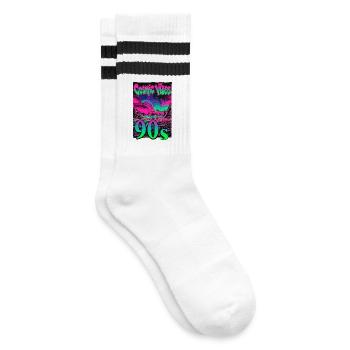 Cosmic Vibes 90s Retro Neon - Gestreifte Tennissocken - Weiß/Schwarz - Rechts