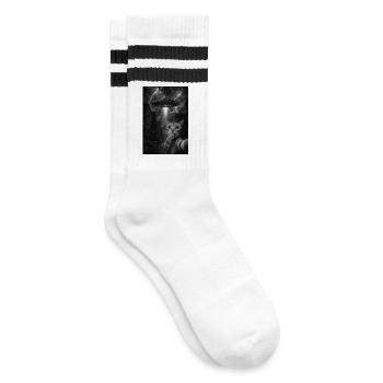 Selfie Cat with Alien UFO - UFO Cat - Striped tennis socks - white/black - Right