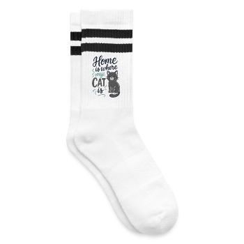 La maison est là où se trouve mon chat – Cat Slogan Motif - Chaussettes de tennis - blanc/noir - Droite