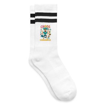 Chaos Coordinator – Lustiges Sprüche Shirt für Elt - Gestreifte Tennissocken - Weiß/Schwarz - Rechts