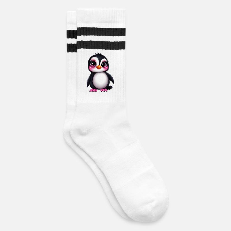 cute penguin :) - Striped tennis socks - white/black