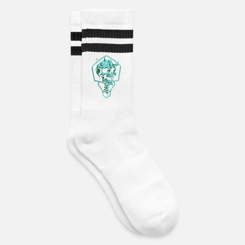 Torn Emerald Skull - Striped tennis socks - white/black