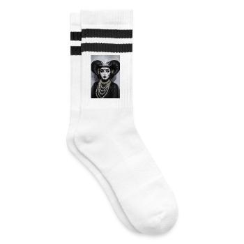 Gothic Pierrot Königin - Gestreifte Tennissocken - Weiß/Schwarz - Rechts