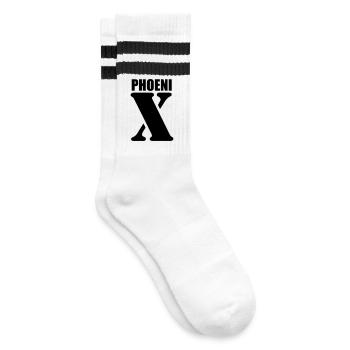Phoenix – First Name Design | Minimal Typography - Gestreifte Tennissocken - Weiß/Schwarz - Rechts