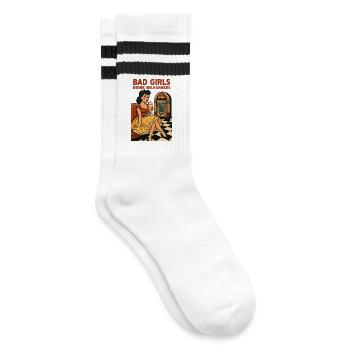 50s Pin-Up: Bad Girls Drink Milkshakes Rockabilly - Gestreifte Tennissocken - Weiß/Schwarz - Rechts