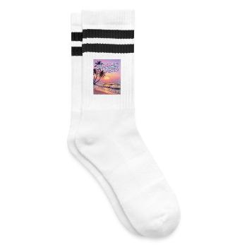 Summer Vibes Retro Sunset Beach - Striped tennis socks - white/black - Right