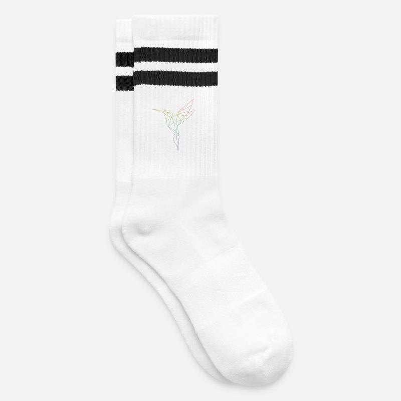 Geometric Rainbow Bird - Striped tennis socks - white/black