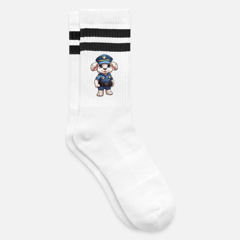 Polizei Schaf - Gestreifte Tennissocken - Weiß/Schwarz