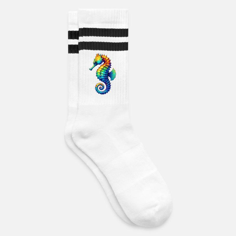 Seepferdchen - Gestreifte Tennissocken - Weiß/Schwarz