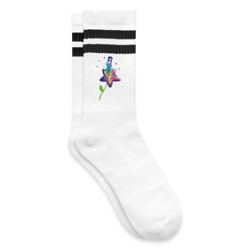 Regenbogenstern-Blüte - Gestreifte Tennissocken - Weiß/Schwarz - Rechts
