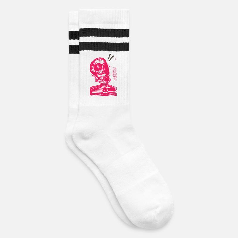 Romantischer Schädel - Gestreifte Tennissocken - Weiß/Schwarz