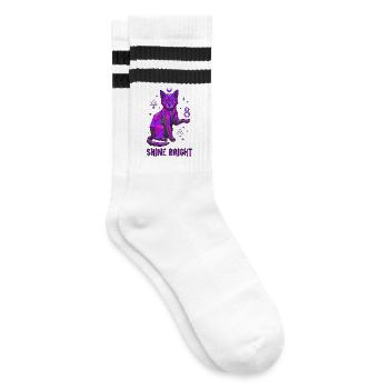 8th Birthday Mystic Cat - Striped tennis socks - white/black - Right